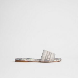 Dway Slide Gray Embroidered Cotton and Toile de Jouy Motif — image 1