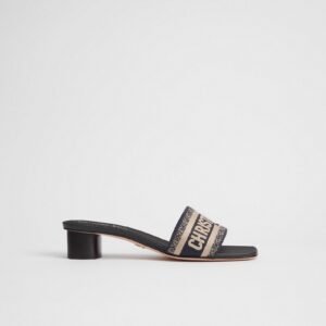 Dway Heeled Slide Deep Blue Embroidered Cotton — image 1